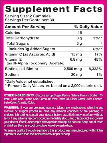 PINK Hair Skin Nails Gummies | Plus 2,500 mcg of Biotin | 60 Count