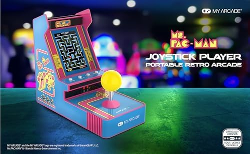 My Arcade Ms. Pac-Man Joystick Player: Retro Arcade Classics, 3.5" Screen | Handheld Games, Birthday Gifts for Kids and Adults, Collectibles