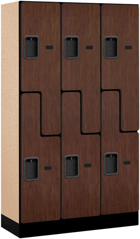 Salsbury Industries Double Tier 'S' Style Designer Wood Locker, Mahogany, 5' 3" x 15"