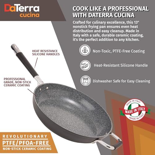 DaTerra Cucina - Ceramic Frying Pan, Induction & Oven, Made In Italy, 9.5" | Made in Italy, Induction Compatible, Oven-Safe up to 450°F, PFAS-free, Ergonomic Handle, Easy Cleanup, Even Heating