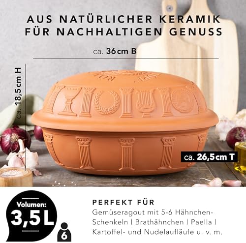 Romertopf Clay Roaster | 40 Years Anniversary Edition | Non-Stick Dutch Oven | Healthy Pot Cooking | Clay Baker | Versatile Cooking Vessel - 3.7 Quarts (3.5 Liters) for up to 6 people
