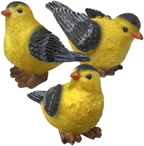 BANBERRY DESIGNS Goldfinch Bird Figurines Set of 3, Hand-Painted Polystone Birds in 3 Poses, Small Decorative Bird Statues for Home, Garden, Mantel, Shelf and Spring Decor, 3 Inch