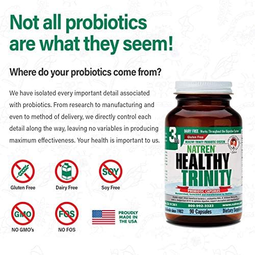 Natren Healthy Trinity Probiotics Supplement - 90 Dairy and Gluten Free Gel Capsules - Improve Gut and Digestive Health