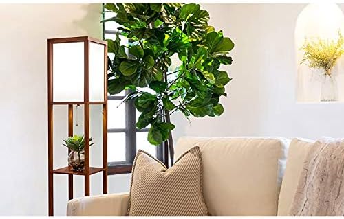 Brightech Maxwell - Modern Shelf Floor Lamp with Lamp Shade & Warm White LED Bulb, Corner Display Floor Lamp with Shelves for Living Room, Bedroom, Nightstand Office, Home Decor Storage - Natural Wood