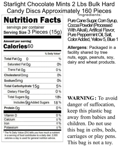 Starlight Chocolate Mints 2 Lbs Bulk Hard Candy Discs Approximately 160 Pieces