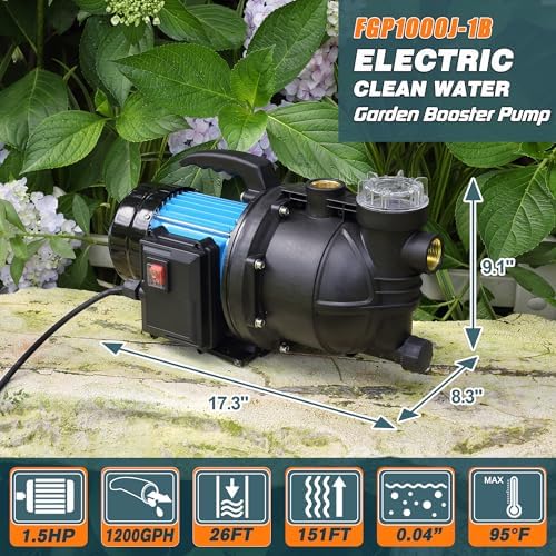 1HP Portable Garden Transfer Pump, 900GPH Electric Sprinkler Booster Pump, Shallow Well Jet Pump for Home Lawn Irrigation and Water Draining