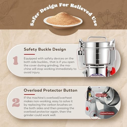 Moongiantgo Grain Mill Grinder Commercial Spice Grinder, 2500g Swing, 110V