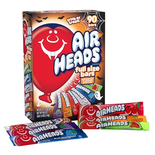 Airheads Full-Size Candy Bars, Assorted Taffy Variety Pack, 60 Count Box | Individually Wrapped Bulk Candy, Six Assorted Fruit Flavors, Artificially Flavored
