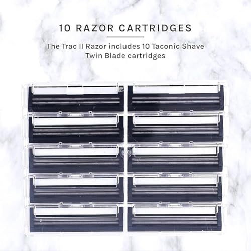 Taconic Heavyweight Trac II-Compatible Razor with 10 Cartridges | All-Metal Non-Pivoting Razor Fits Trac Ii-Style Twin Blade Cartridges And Includes