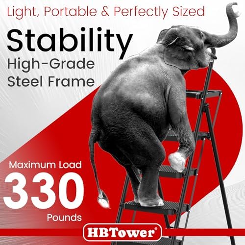 HBTower Step Ladder, Folding Step Stool with Wide Anti-Slip Pedal