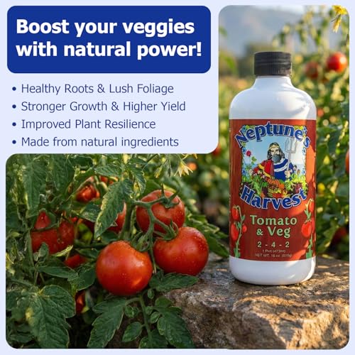 Neptune’s Harvest Organic Tomato & Vegetable Plant Fertilizer (2-4-2) - Liquid Plant Food w/Fresh Fish, Seaweed, Molasses, Yucca Extract, & Humic Acids - for Vegetable Garden (Gallon)