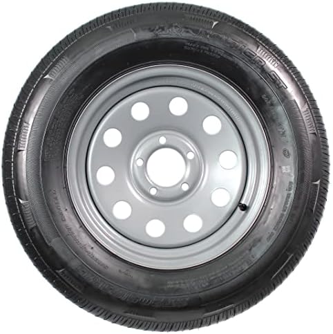 eCustomrim Radial Trailer Tire Rim Assembly ST205/75R15 5 Lug Silver Grey | 205/75-15 15 Inch Load Range C 6 Ply Tire With Curb Guard