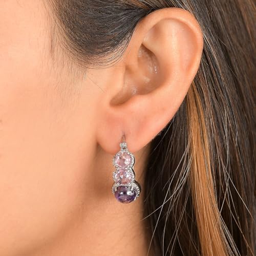 Amethyst Color and Pink Cubic ZirconiaEarrings in Stainless Steel