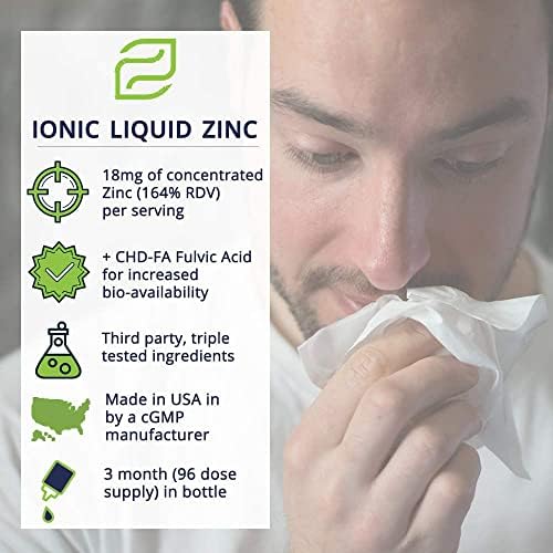 Liquid Ionic Zinc Supplement – Supports Immune Health & Energy Production – Maintains Skin and Cellular Health – 3-Month Supply | Supports