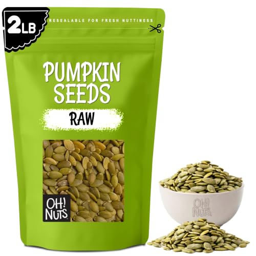 Oh! Nuts Raw Pumpkin Seeds Unsalted Pepitas 1 Pound - 100% Natural | Raw pumpkin seeds unsalted - 100% natural organic pepitas to eat - No shell - Packed in NY - Resealable zip-seal bag