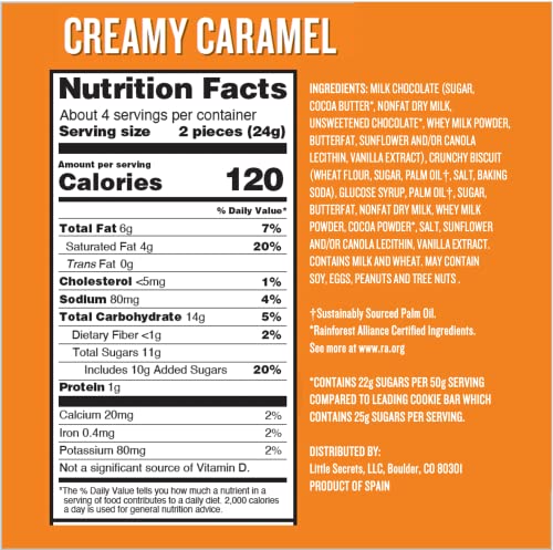 Little Secrets Milk Chocolate Caramel Cookie Bars | 12 Twin Packs | Made in Europe | Nothing Artificial & No Sugar Alcohols | Sustainable Cocoa