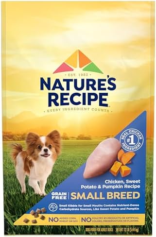 Nature's Recipe Grain Free Small Breed Dry Dog Food, Chicken, Sweet Potato & Pumpkin Recipe, 4 lb. Bag | Chicken, Sweet Potato & Pumpkin Recipe for Small Adult Dogs, Made with No Poultry By-Product Meal or Artificial Preservatives