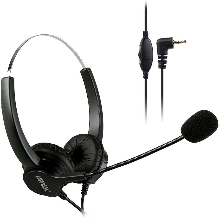 AGPTEK® 2.5mm Dual Ear Call Center Telephone Headphone | 6FT Noise Cancelling Binaural Headset, with Boom-Style Mic for Most Cordless Phones