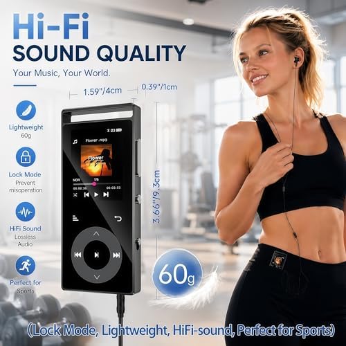 90GB MP3 Player Bluetooth 5.3, HiFi Sound Music Player with Touch Buttons | MP3 Players with Built-in Color Screen, E-Books, Earphones Included