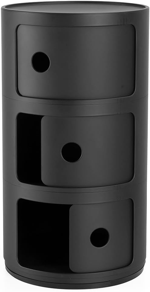 Kartell SFNT-K4988-09 Componibili 3 Storage Shelf, Diameter 12.6 inches (32 cm), Height 23.0 inches (58.5 cm), Matte Black, Anna Castelli