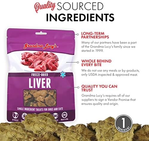 Grandma Lucy’s Singles Pet Treat, Freeze-Dried Single Ingredient Treats for Dogs and Cats - Liver, 2.5 oz