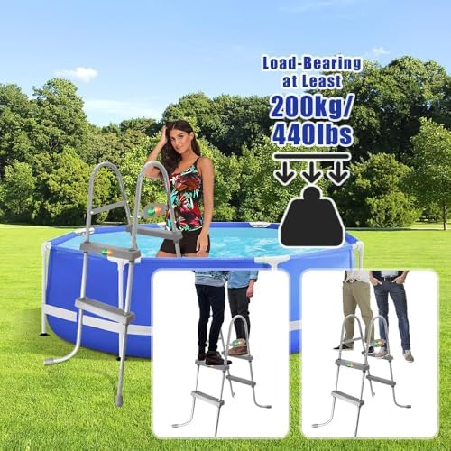 YUEWO 36" 2-Step Steel Frame Above Ground Swimming Pool Ladder with Non-Slip Plastic Steps for Entry and Exit System Swim Pools