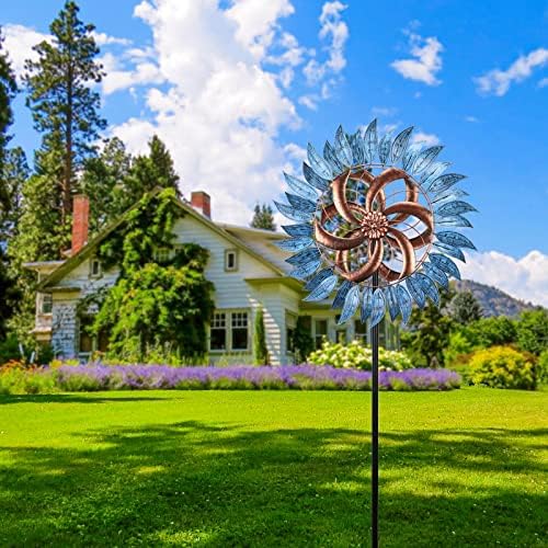 MUMTOP Wind Spinner Outdoor, Large Metal Kinetic Wind Sculptures, Blue