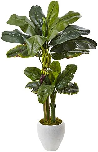 Nearly Natural 5ft. Double Stalk Banana Tree in White Planter