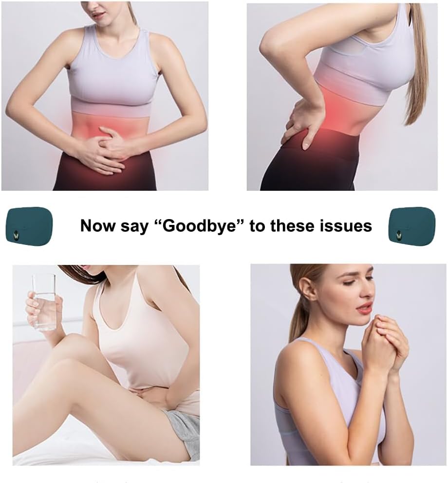 Portable Cordless Heating Pad, Electric Waist Belt Device, Fast Heating Pad with 3 Heat Levels and 3 Massage Modes, Back or Belly Heating Pad