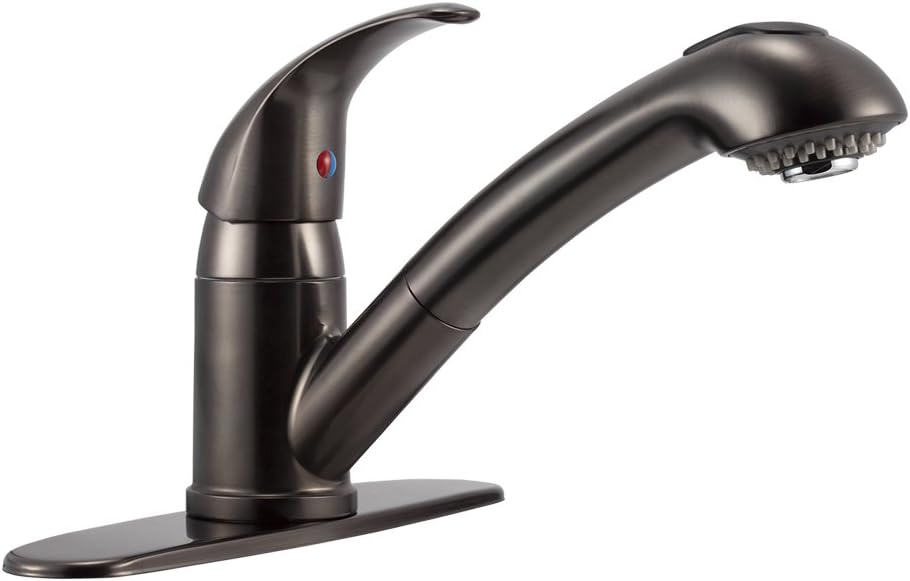 Dura Faucet DF-NMK852-WT RV Pull-Out Swivel Kitchen Sink Faucet (White) | One-hole, single-handle design with smooth lever control for galley cleanup. Easy DIY install with common hand tools.