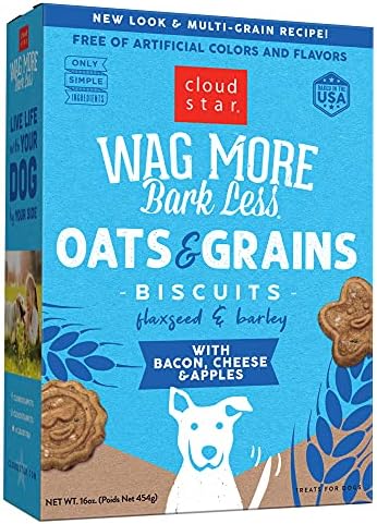 Cloud Star Wag More Bark Less - Dog Treats - Crunchy Biscuits - Oats & Grains Bacon, Cheese & Apples - 16 oz Box