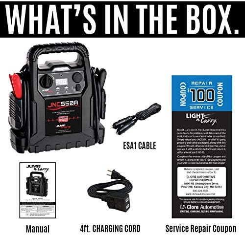 Clore Automotive Jump-N-Carry JNC550A 1100 Peak Amp Jump Starter with Air Compressor , Black
