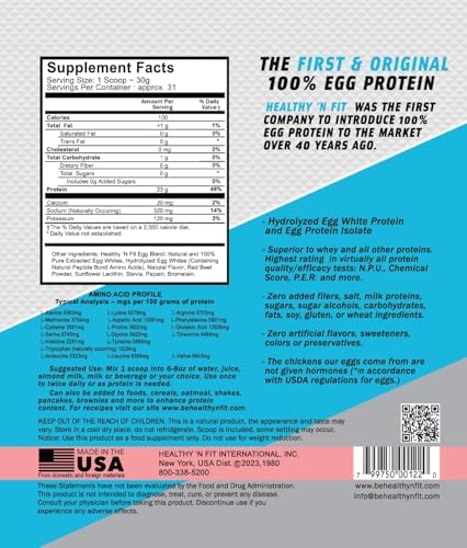 Healthy 'N Fit 100% Egg Protein- Vanilla Ice Cream (2lb): 100% Egg White Protein Plus Natural Peptides. Pure, All Naturally Sweetened Protein