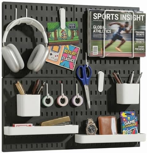 Keepo Peg Board Wall Organizer – Plastic Pegboard Panels, Modular Peg Board Storage System For Home Office, Craft Room, Gaming Setup (White