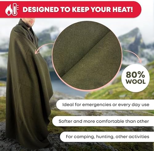 Olive Drab Green Warm Fire Retardant Blanket, 66" x 90" (80% Wool)-US Military Style