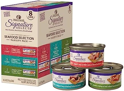 Wellness CORE Signature Selects Variety Pack Adult Canned Wet Cat Food, Natural, Protein Rich, Grain Free, Poultry Recipes, 2.8 oz, Pack of 8 Cans