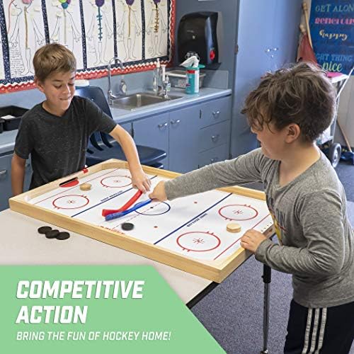 GoSports Hockey Ice Pucky Wooden Table Top Hockey Game for Kids & Adults - Includes 1 Game Board, 2 Hockey Sticks & 3 Pucks