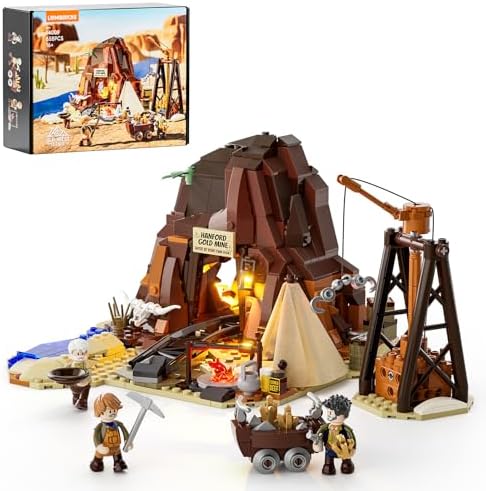 Lumibricks Wild West Gold Mine Lighting Building-Bricks Set - Western Prospector’s Dig Entrance 658 Pcs Mining Playset for Adults and West Lovers