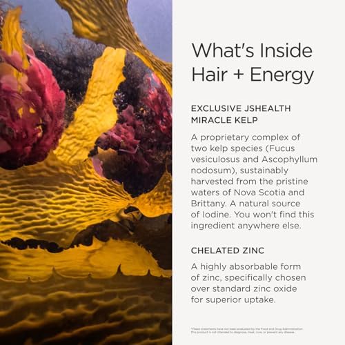 JSHealth Hair Growth Vitamins for Women. Hair + Energy with Kelp Iodine and Zinc. Supports Thickness, Strength, Energy. Nutritionist-Formulated (60 Capsules) | Hair Vitamins for Women and Men, Zinc and Iodine Hair Supplements for Hair Growth