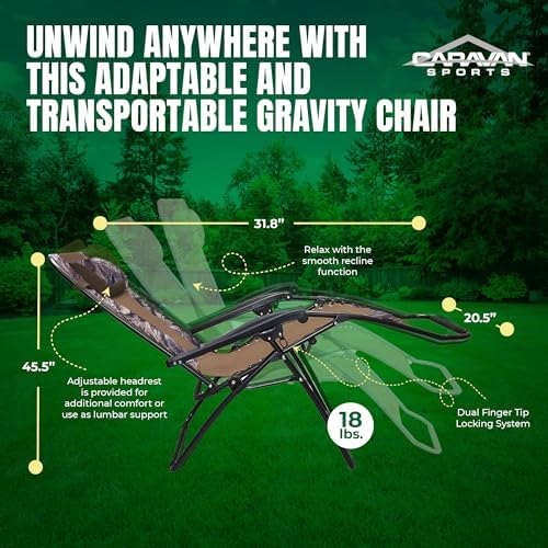 Caravan Canopy Infinity Zero Gravity Steel Frame Patio Deck Chair, Camouflage