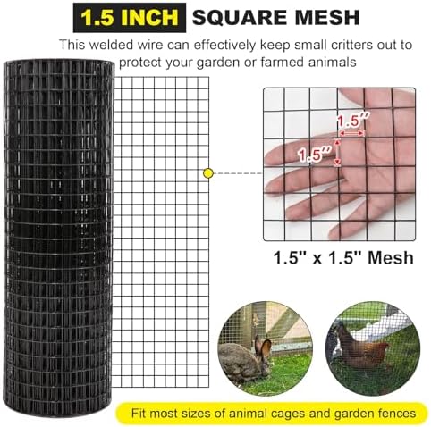 36'' x 50' 1.5inch Hardware Cloth 16 Gauge Black Vinyl Coated Welded Fence Mesh for Home and Garden Fence and Home Improvement Project (36'' x 50')