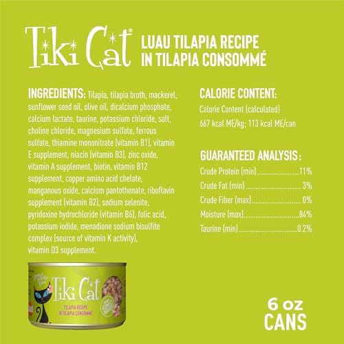 Tiki Cat Luau Wet Cat Food, Tilapia, 6 oz. Cans (8 Count)