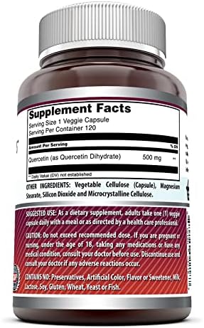 Amazing Formulas Quercetin 500mg 120 Veggie Capsules Supplement - Non-GMO - Gluten Free - Supports Overall Health & Well Being