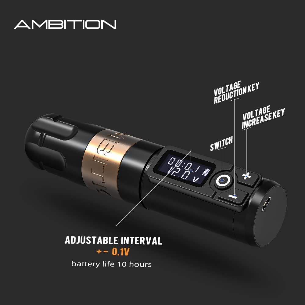 Ambition Soldier Rotary Battery Pen Tattoo Cartridge Machine with 2400mAh Power Japan Coreless Motor Digital LED Display Tattoo Equipment Supply for