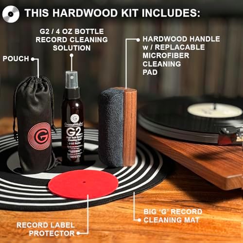 GrooveWasher Vinyl Record Cleaning Kit – Handcrafted Hardwood Handle with Scratch-Free Microfiber Pad