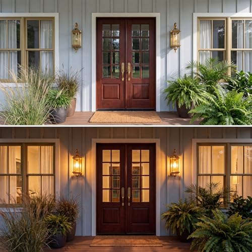 Solid Copper Outdoor Wall Light, 18.5" Oil Rubbed Bronze Porch Lantern with Clear Beveled Glass, Exterior Wall Sconce for Front Door, Garage