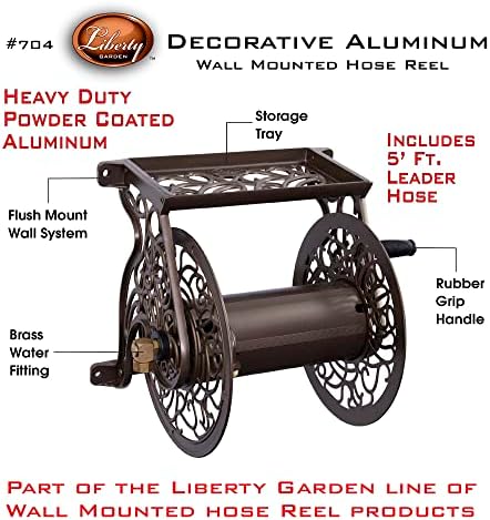 Liberty GARDEN 704 Decorative Cast Aluminum Wall Mount Garden Hose Reel, Holds 125-Feet of 5/8-Inch Hose - Bronze