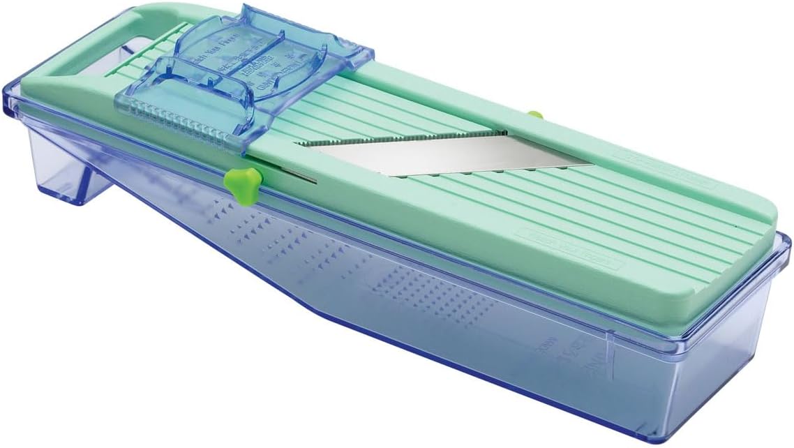 Benriner Mandoline Slicer with Collection Tray and 4 Blades, Japanese Stainless Steel, BPA Free