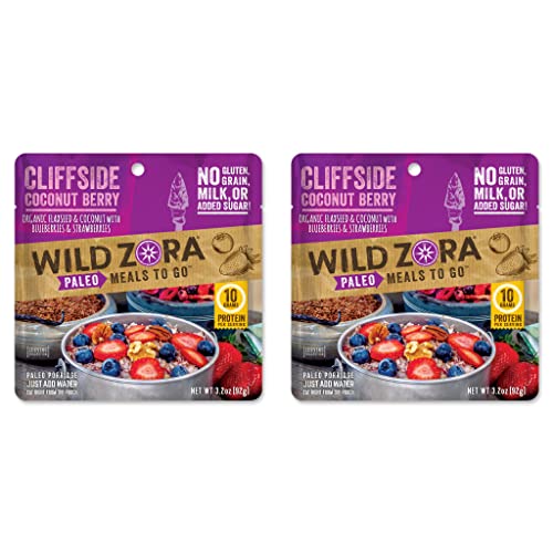 Wild Zora Paleo Freeze Dried Meals for Backpacking & Camping - Healthy Gluten Free & Grain Free Camping Meals/Backpacking Food + No Added Sugar - Great for Travel (Cliffside Coconut Berry 2-Pack)