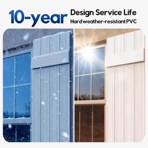 【4 pcs】Thickened Wall Vinyl Shutters, 14 1/2" x 58", White Exterior Window Shutters, 5-Minute Installation, 10+ Years Lifespan, Vertical Embossed Lines